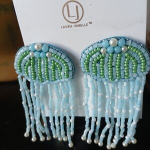 Laura Janelle Beaded Jellyfish Jelly Fish Design Beach Theme Earrings NEW